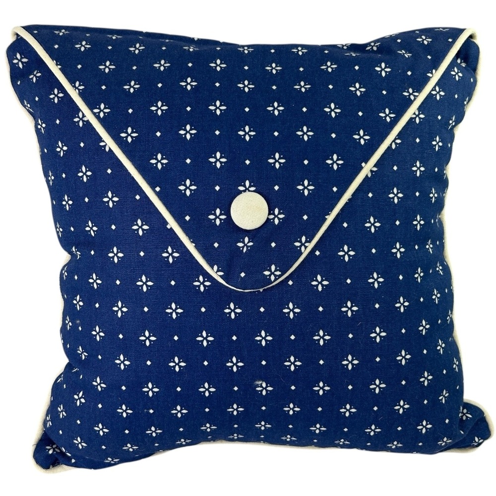 Longaberger Envelope Pillow Classic Blue Print with White Button & Trim 15"
